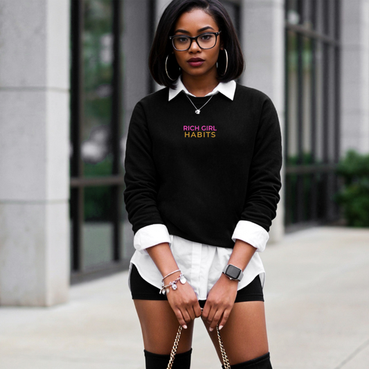 Rich Girl Habits Sweatshirt Pink Letters Collection (Embroidered)